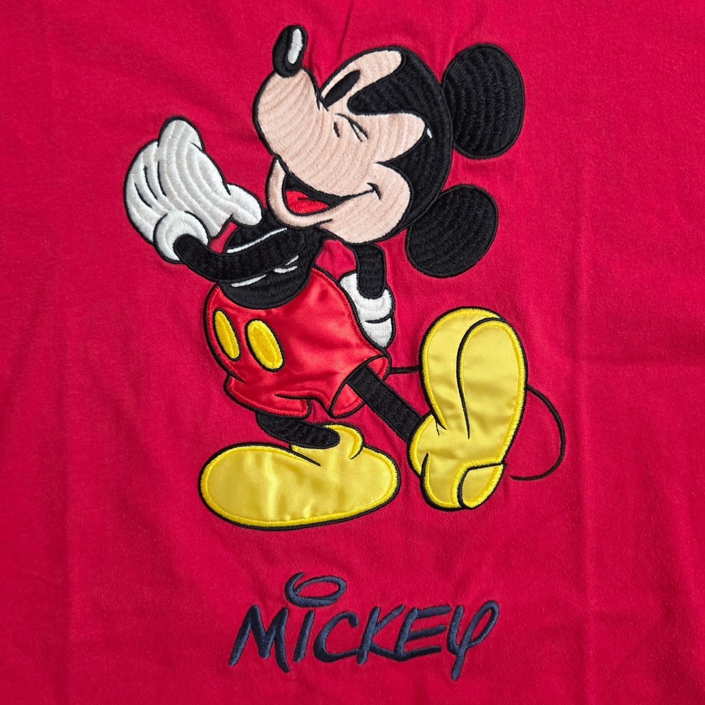 Vintage Mens Mickey Inc Red Embroidered T Shirt Large L XL (slight fading)